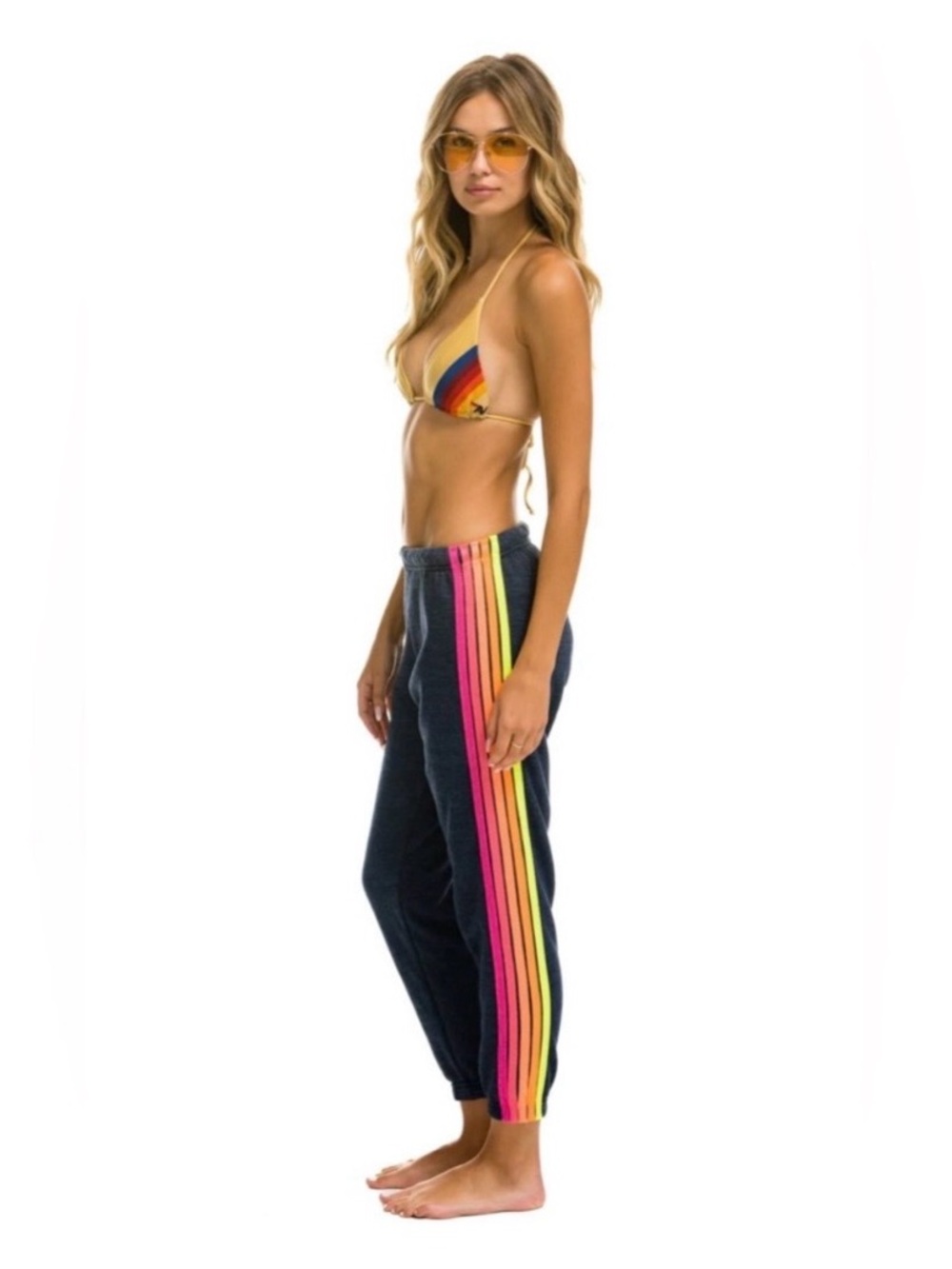 Aviator Nation // Neon 5 Stripe Sweatpants // NEON NAVY // S